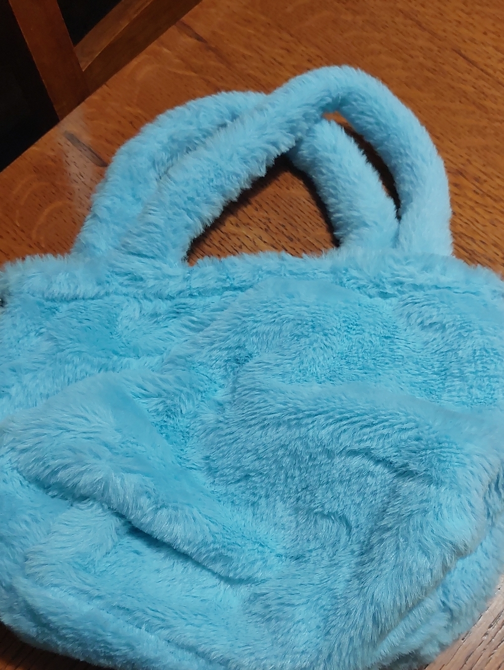 Plush Monster Face Blue Fuzzy Pouch - Picture 3 of 12